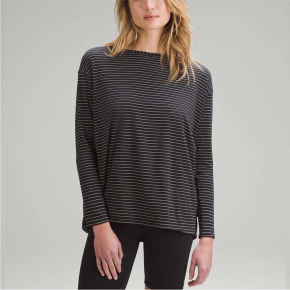 Lululemon athletica back in action long sleeve Pima cotton striped shirt top - Picture 2 of 8
